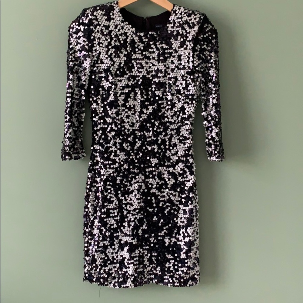 French Connection Black Silver Sequin Party Dress